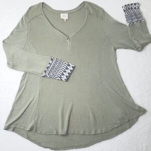 Knox Rose Thermal  Olive Green Long Sleeve Shirt XXL